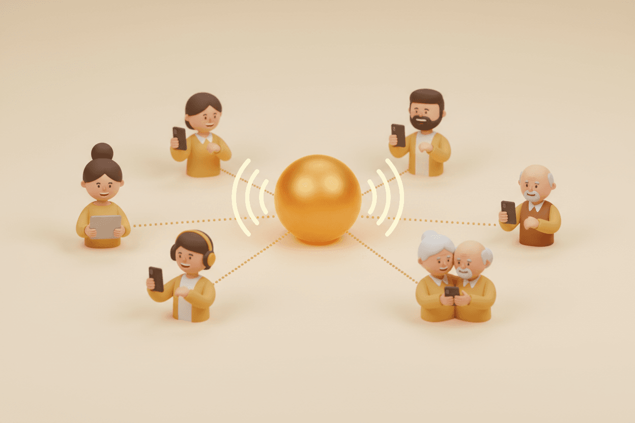 An AI assistant orb calling several homeowners at once.