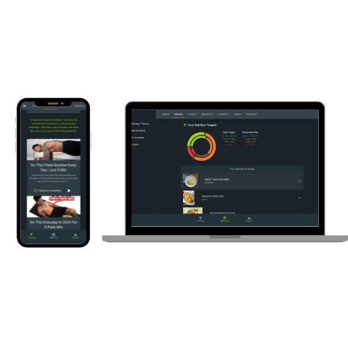 AI fitness app on phone and laptop.